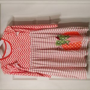Little girl's pumpkin dress. Penelope Plum. Red stripes. Size 8.